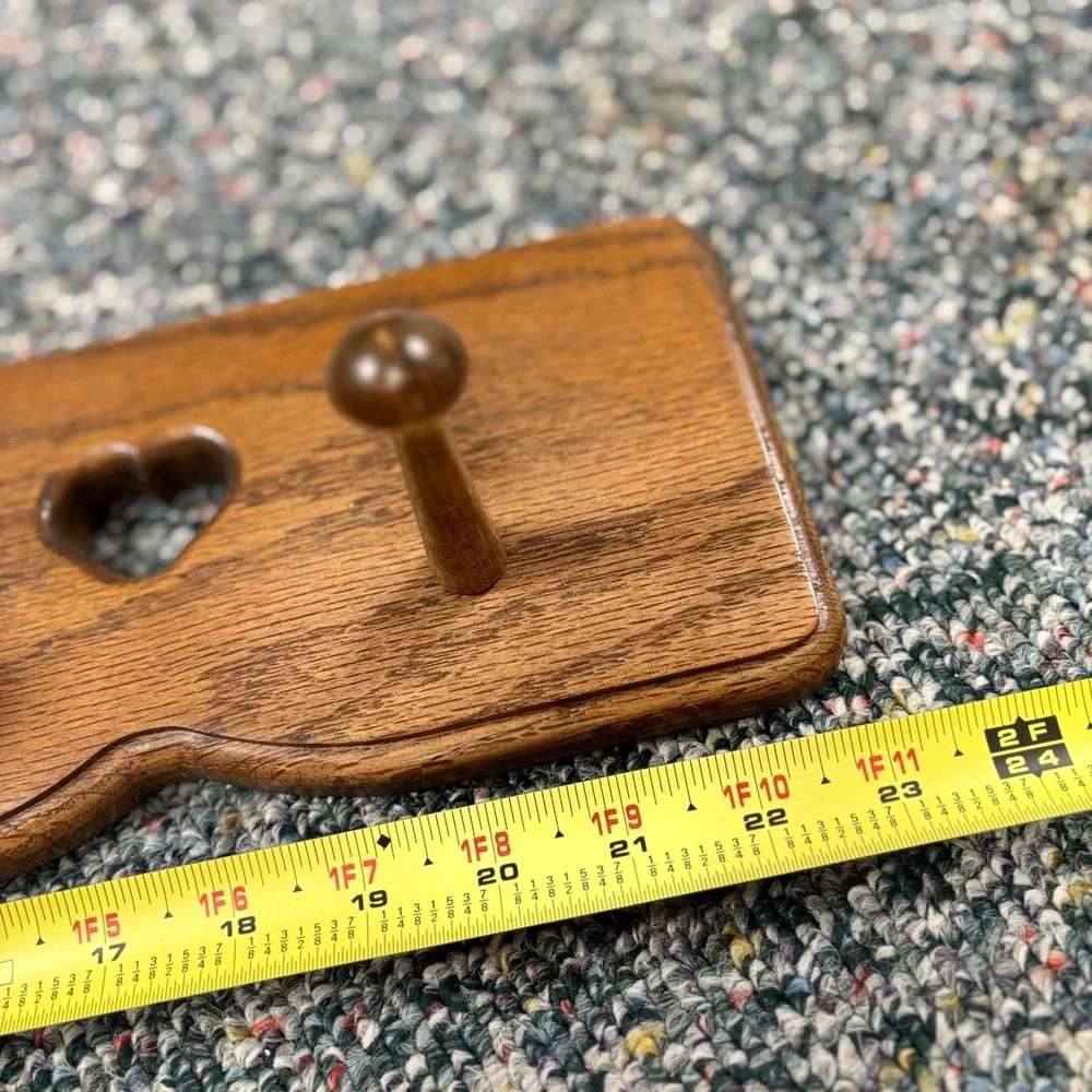 Vintage Solid Oak Heart Cutout Wall Mount Coat mud room 4 Peg 24
